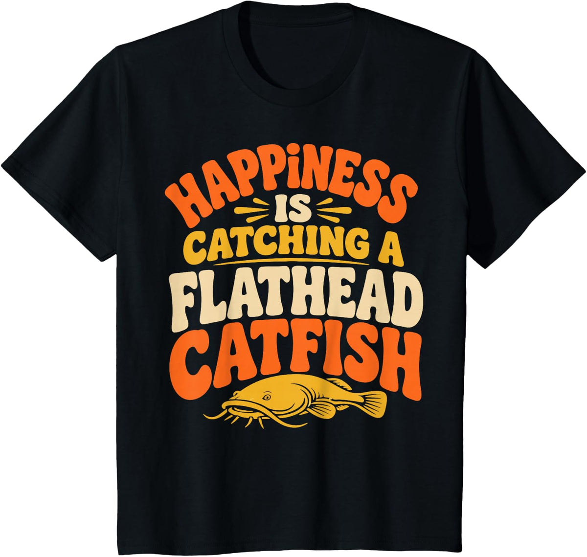 Retro Flathead Catfish Angler Catfish Fishing T-Shirt - Black