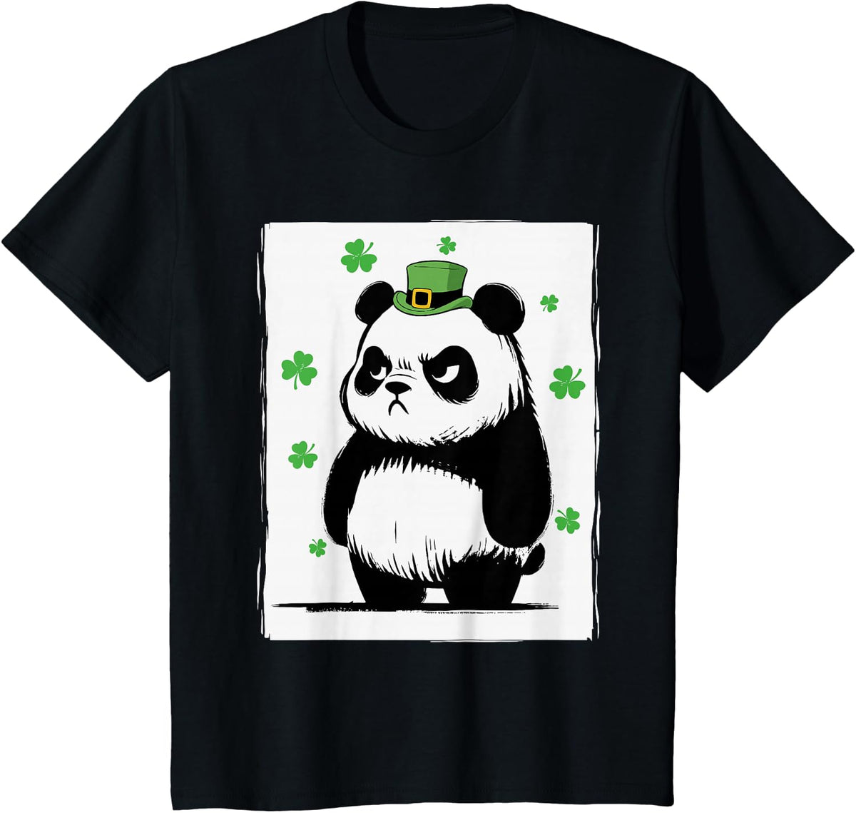 Grumpy Panda St Patty's Shamrock Funny St Patrick's Day T-Shirt - Black