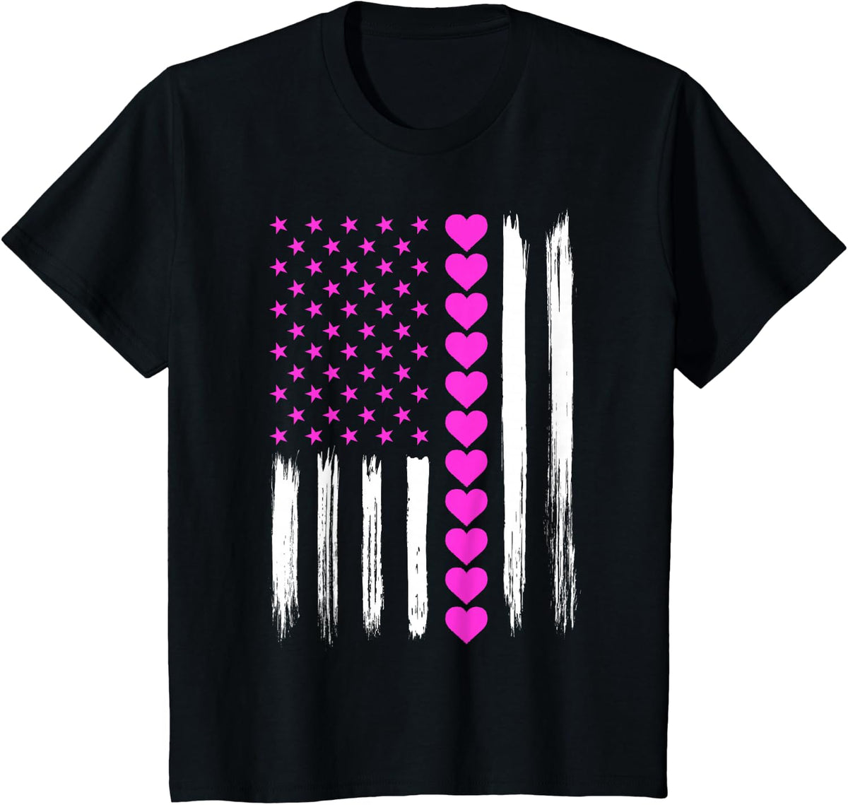 Valentines Love Pink Hearts US American Flag Patriotic Lover T-Shirt - Black