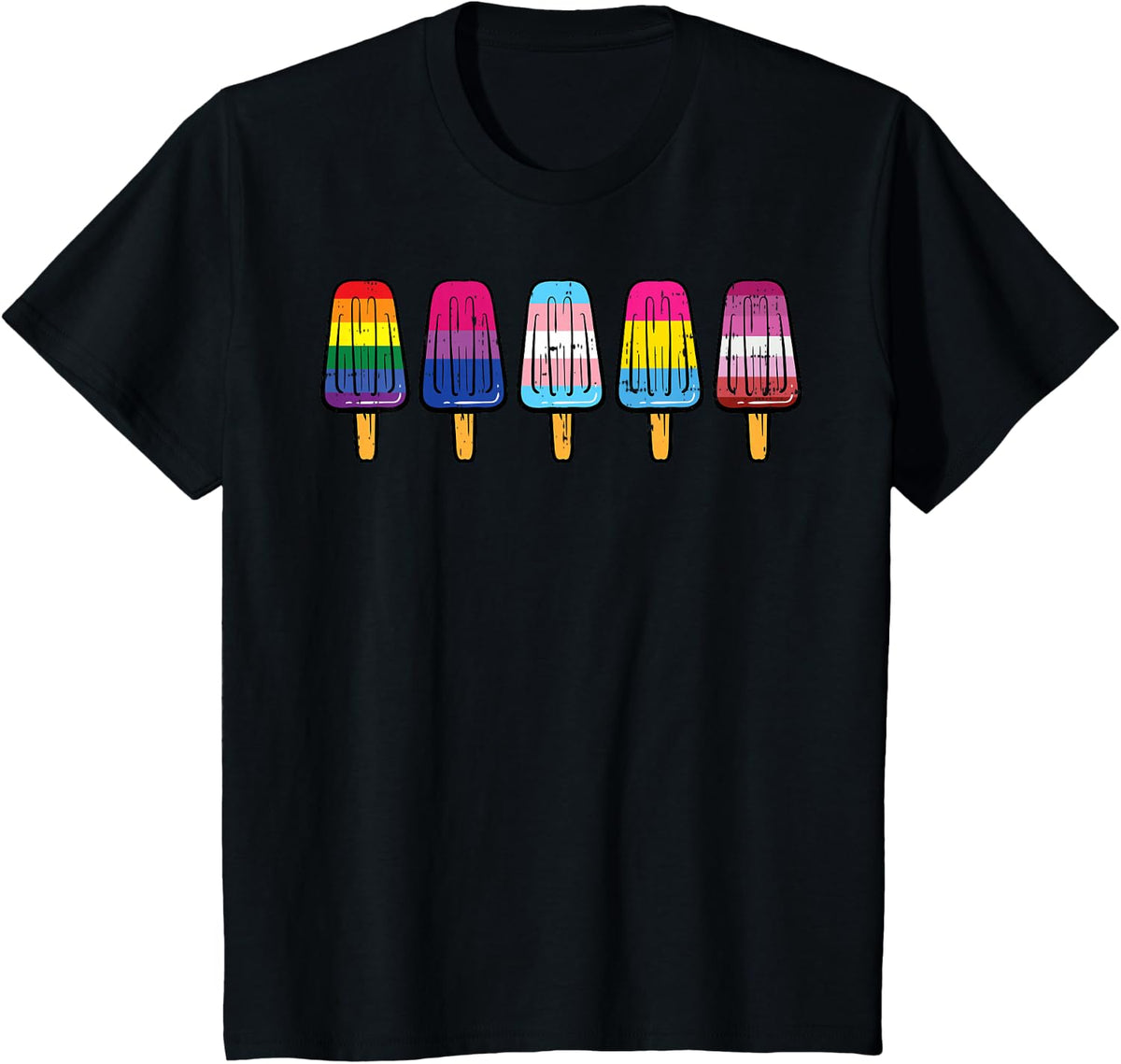 Gay Pride LGBT Flag Popsicles Rainbow Ice Cream Tees T-Shirts Men Women - Black