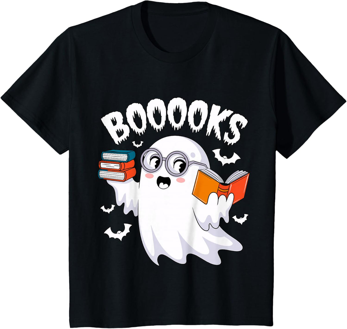 Boooooks Ghost Reading Books T-Shirt Librarian Halloween Costume Tee - Black