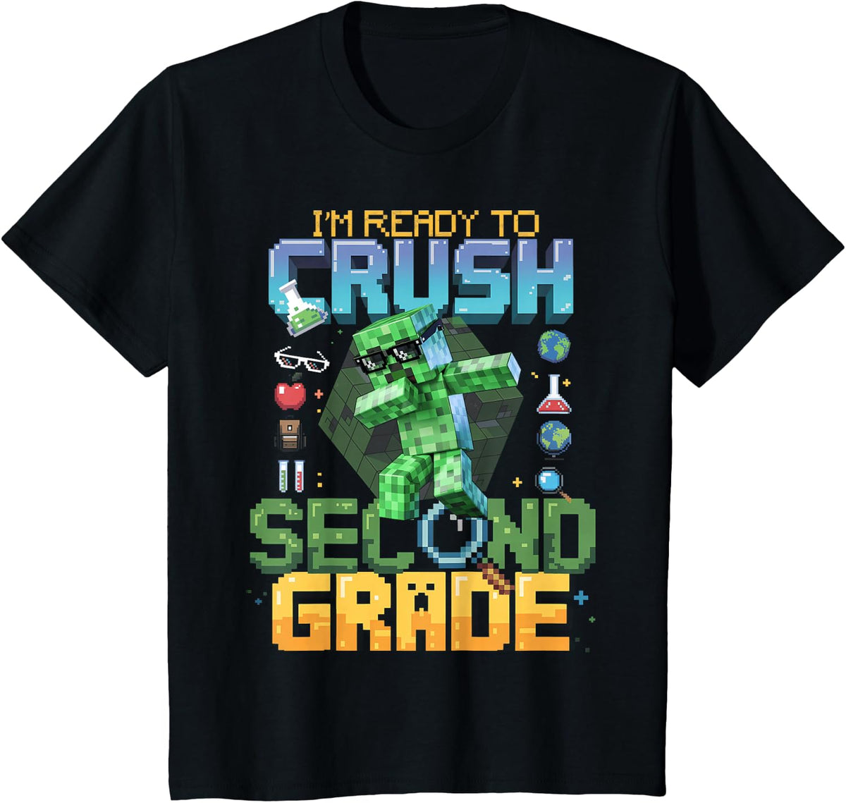 I'm Ready To Crush Second Grade Video Gamer Pixel Number Tee T-Shirt For Kids - Black