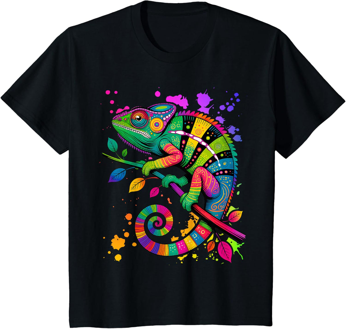 Colorful Chameleon Camouflage T-Shirt Rainforest Lizard Tee Reptile Lover Gift - Black