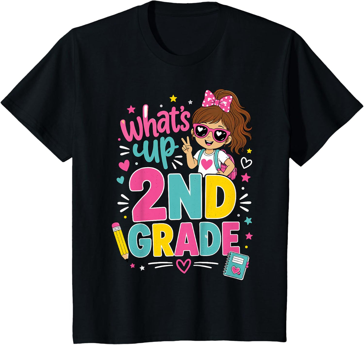 What is Up 2nd Grade Girl Back to School T-Shirt - Black