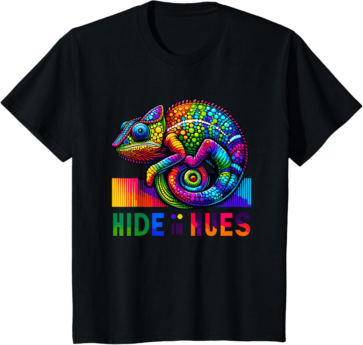 Chameleon Camo Hide in Hues Vibrant Color Changing Reptile T-Shirt - Black