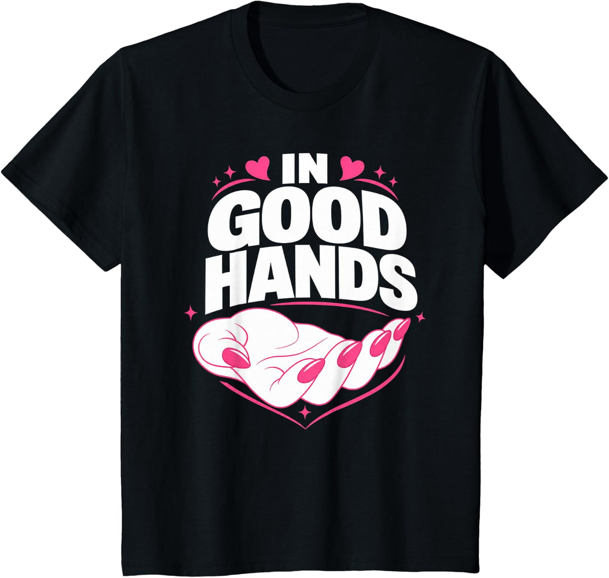 Nail Tech Pink Nails Open Hand T-Shirt - Black