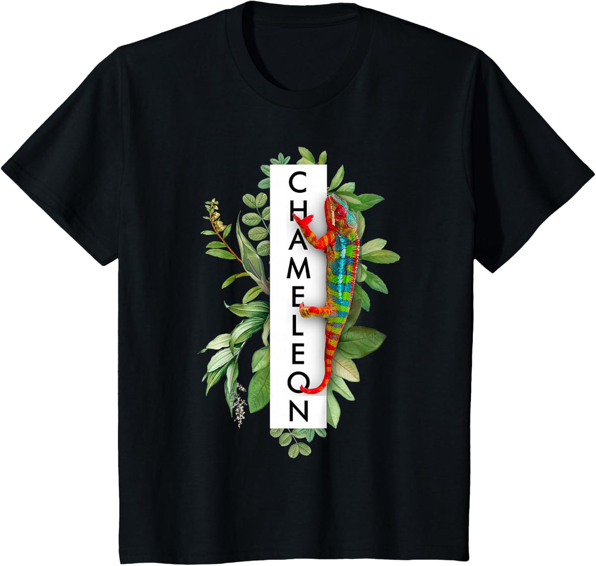 Panther Chameleon Tropical Print Chameleon Lizard T-Shirt - Black