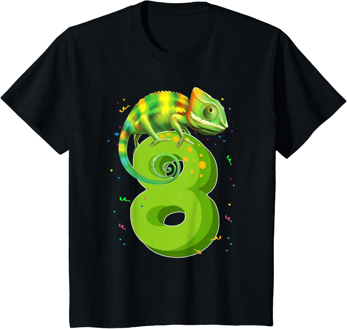 8 Years Old Birthday Chameleon Themed Party 8th Birthday T-Shirt - Black
