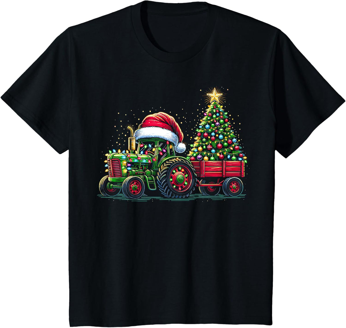 Kids Christmas Tractor Santa Xmas Farm Truck T-Shirt - Black