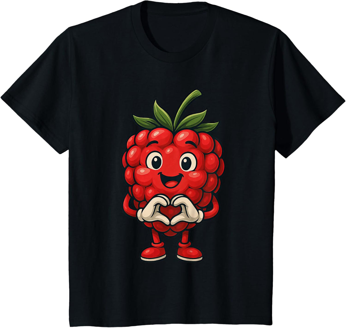 Raspberry with Heart | Sweet raspberry motif with heart T-Shirt - Black