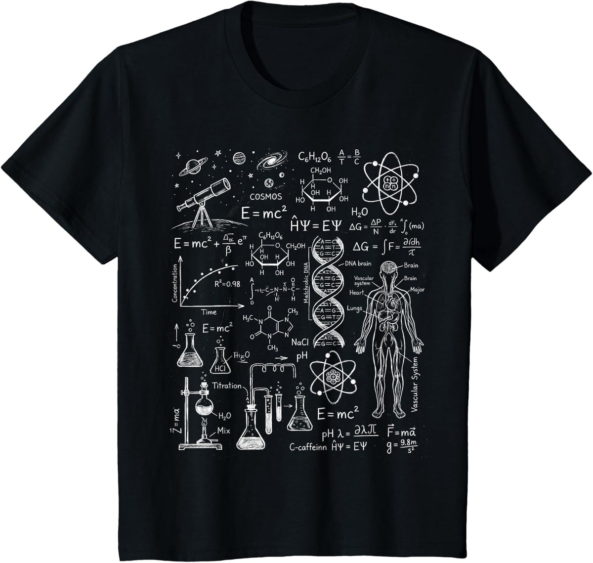 Science T Shirts Biology Physics Chemistry Math Astronomy Symbols Tees - Black