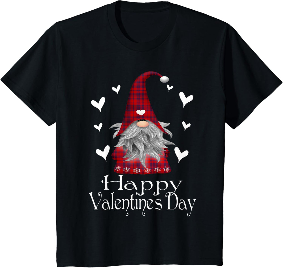 Happy Valentine's Day Gnome Plaid T Shirt Cute Heart Gifts T-Shirt - Black
