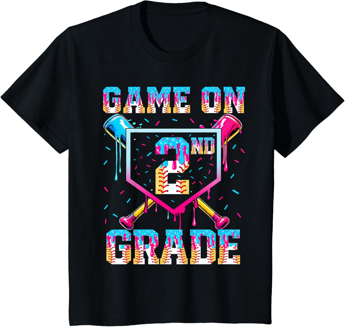 Game On 2nd Grade Second Drip Baseball First Day 1st Day Boy T-Shirt - Black