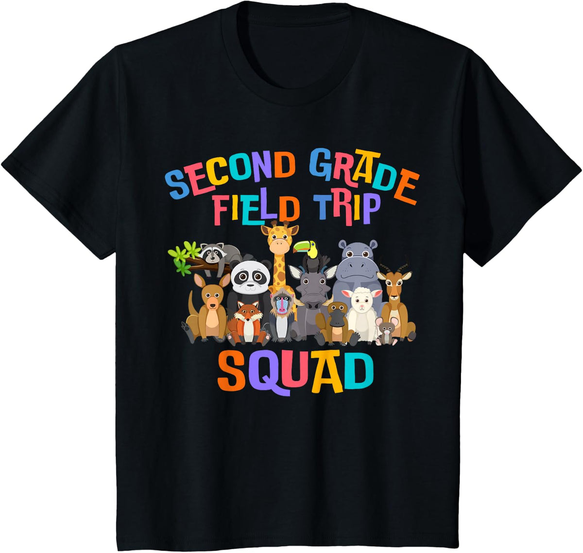 2nd Second Grade Field Day Trip Squad 2025 Funny Zoo Animal T-Shirt - Black