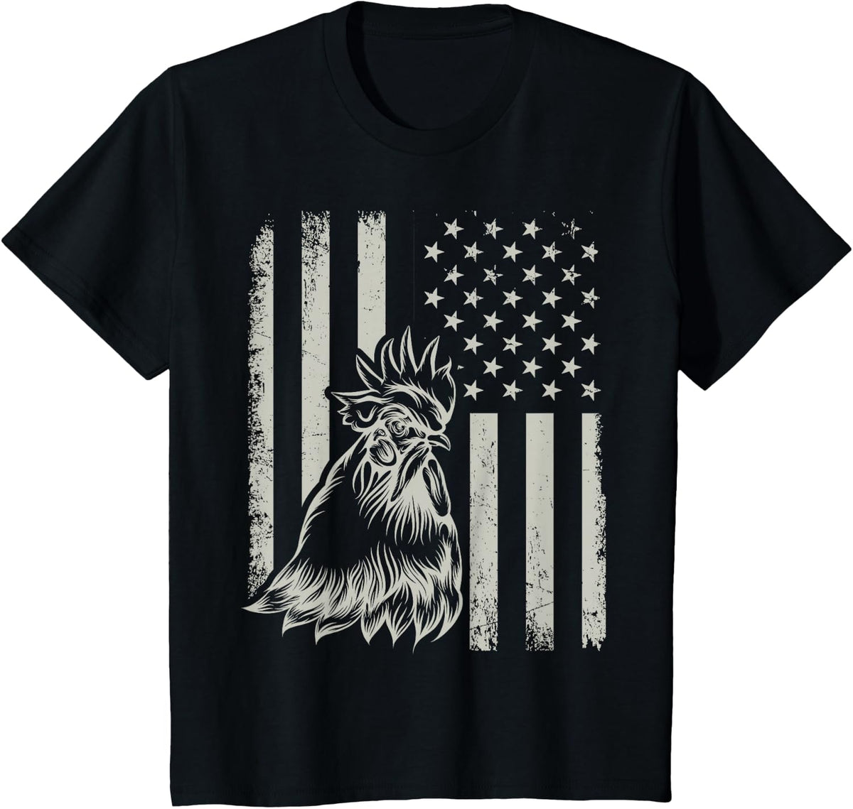 Proud Patriotic Chicken Rooster Farmer Lover American Flag T-Shirt Tee - Black