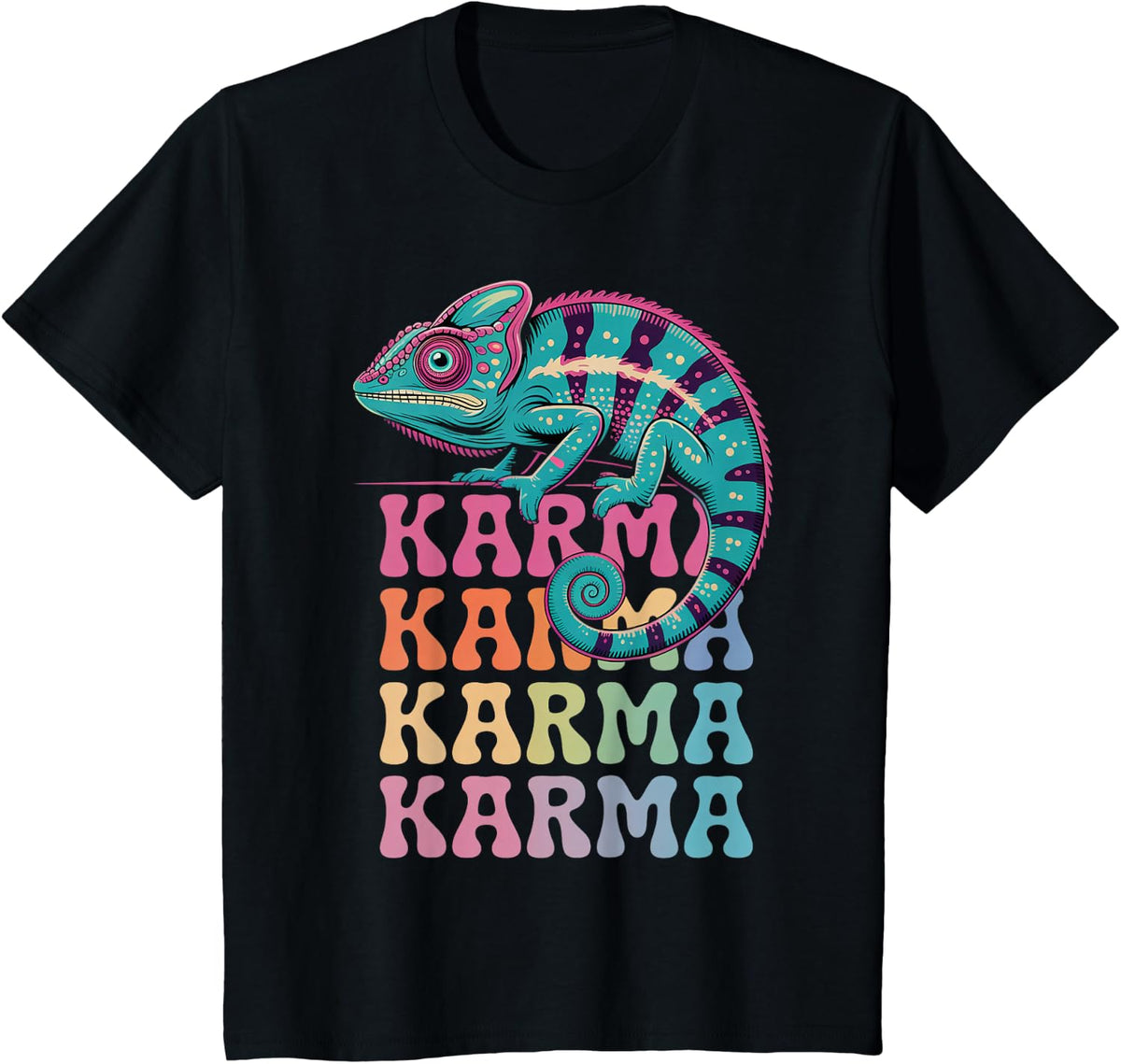 Karma Comma Chameleon Lizard Shirt Funny Reptile Tees T-Shirts - Black