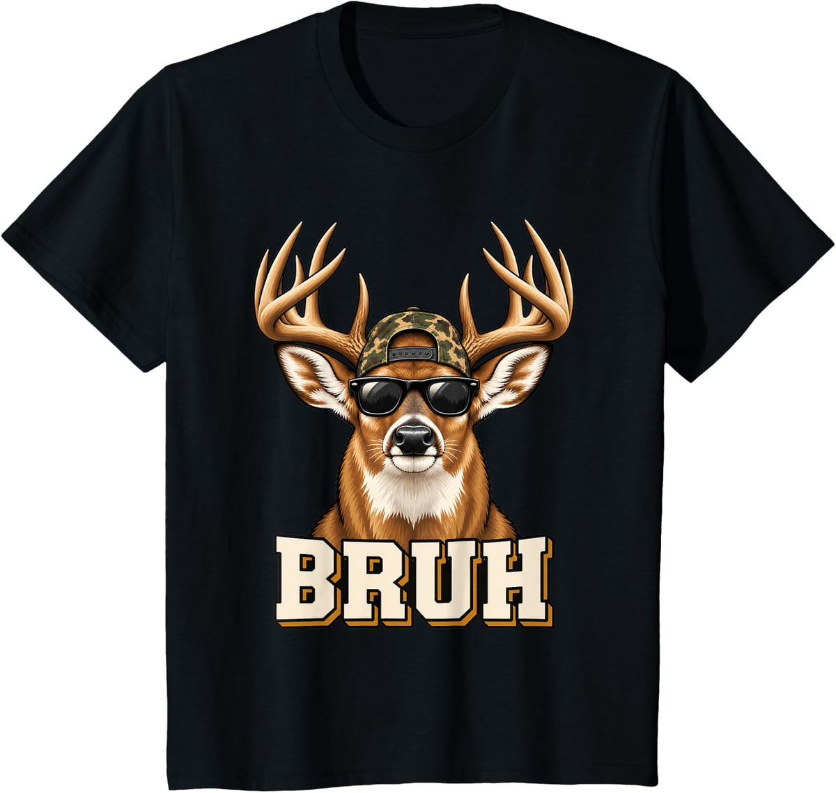 Bruh Deer Hunting Boys Youth Teens Funny Hunter T-Shirt - Black