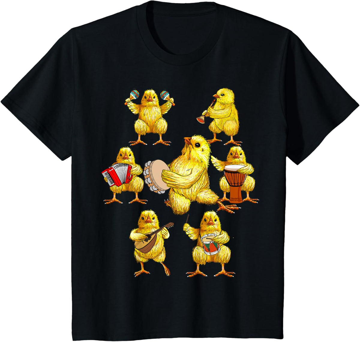 Funny Chicken Playing Musics, Musical Instruments Gifts Idea T-Shirt - Black