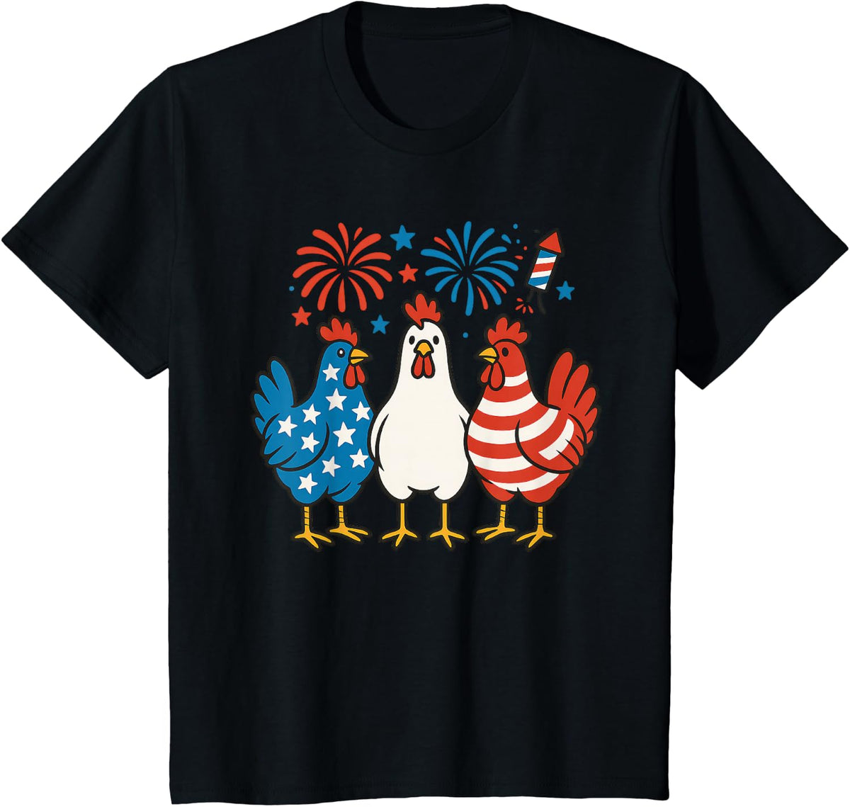 USA Flag Chickens 4th Of July T-Shirt - Black