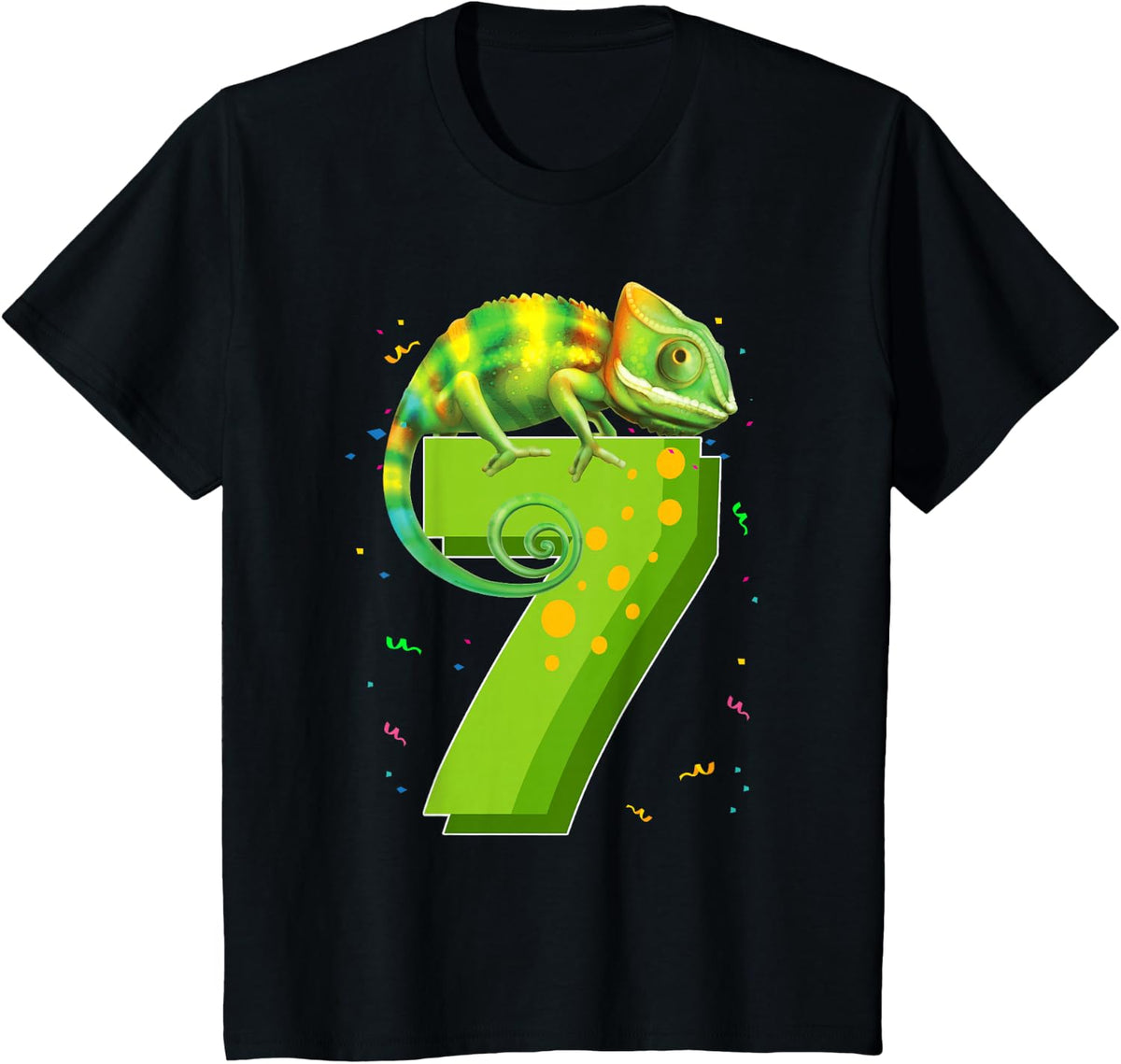 7 Year Old Birthday Shirt Chameleon Themed Party Tee 7th Birthday T-Shirt - Black