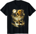 Airedale Terrier Howling at Moon Retro 90's Dog T-Shirt - Black