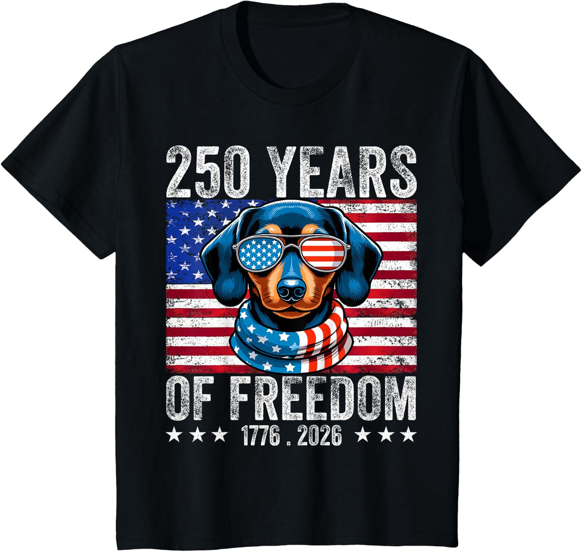 250 Anniversary USA Dog Dachshund 4th of July T-Shirt - Black