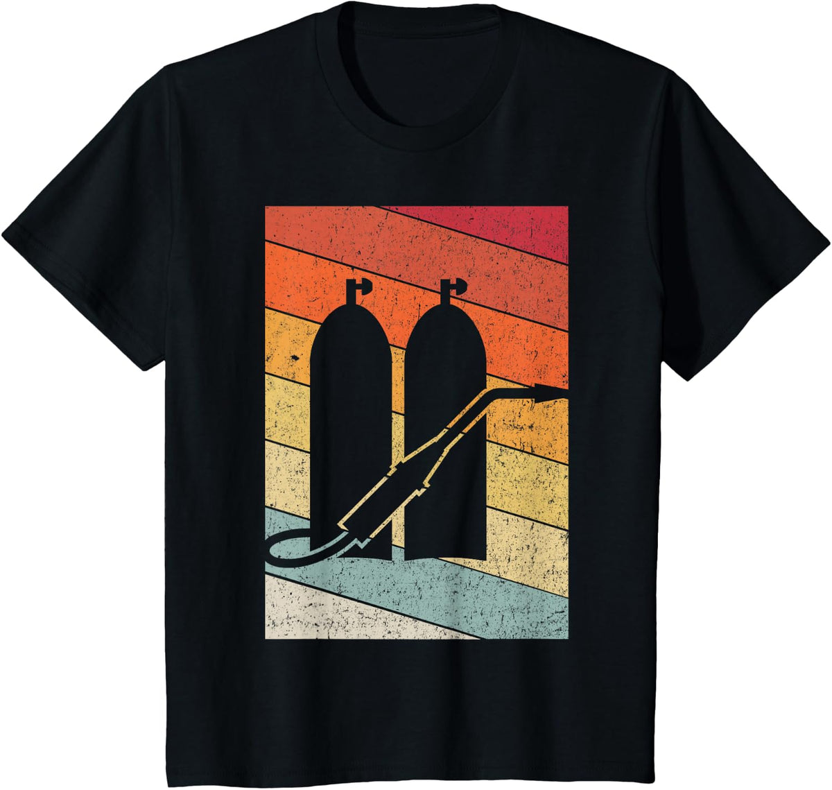Welding Machine With Gas Sunset Distressed Welding Welder T-Shirt - Black