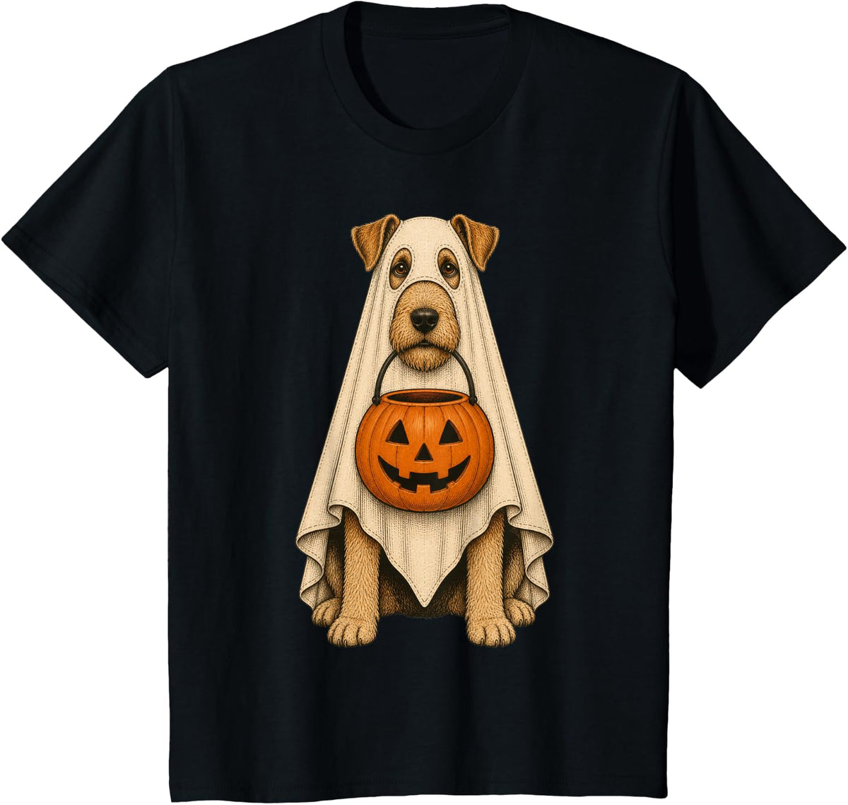 Spooky Airedale Terrier Pumpkin Ghost Halloween Dog Lover T-Shirt - Black