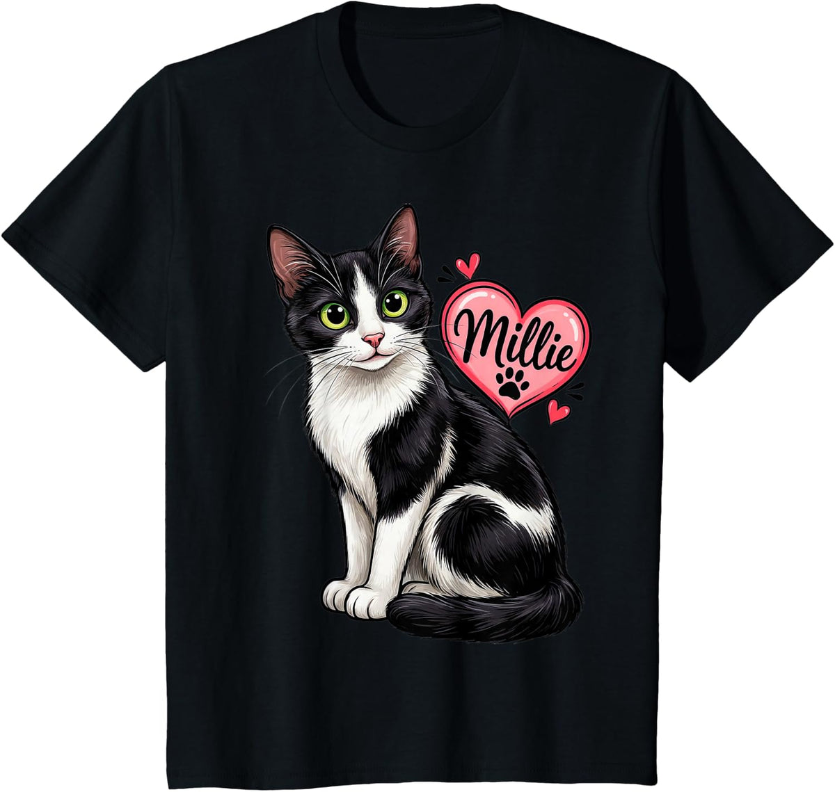 Tuxedo Cat Millie T-Shirt - Black