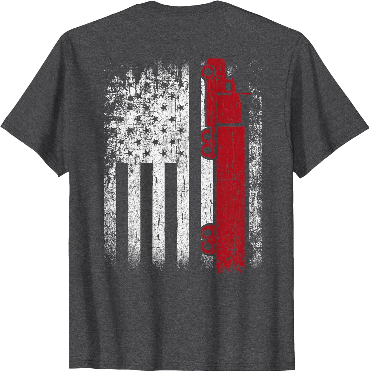 Distressed American Flag Truck Driver Design On Back T-Shirt - Dark Heather Grey