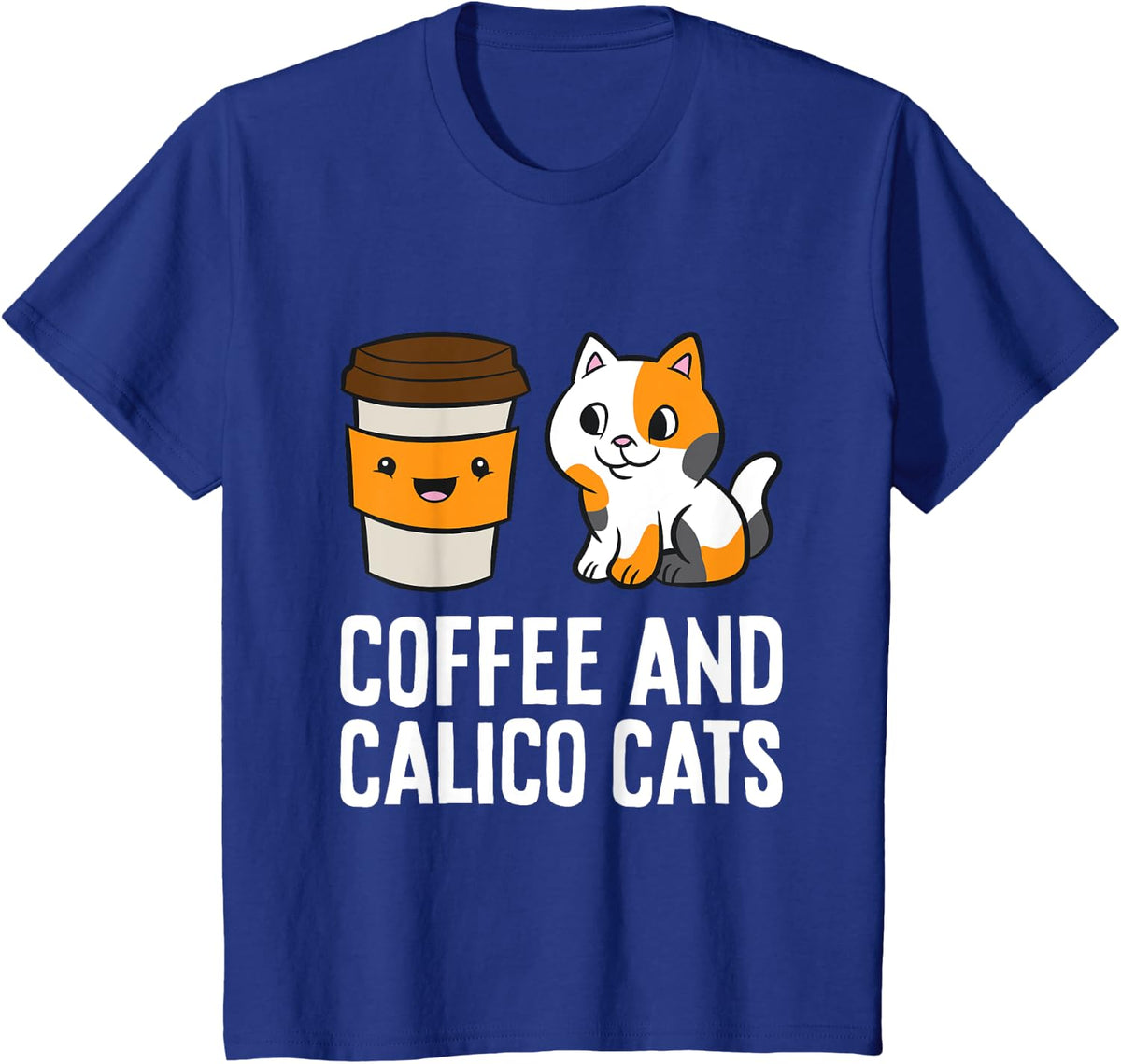 Coffee And Calico Cats T-Shirt - Royal Blue