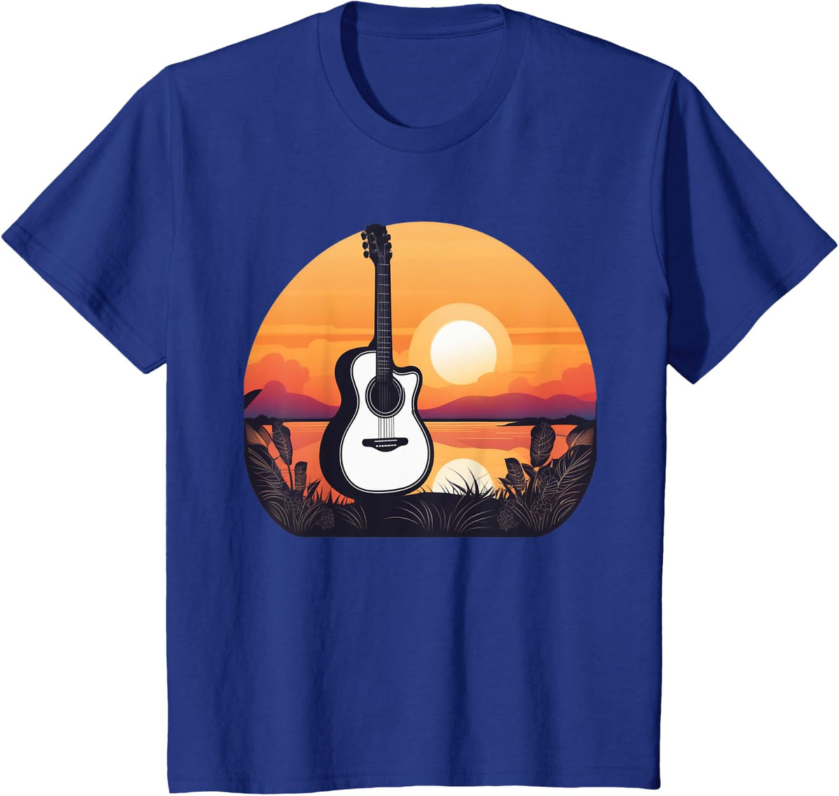 Acoustic Guitar with Sunset, Musician T-Shirt - Royal Blue