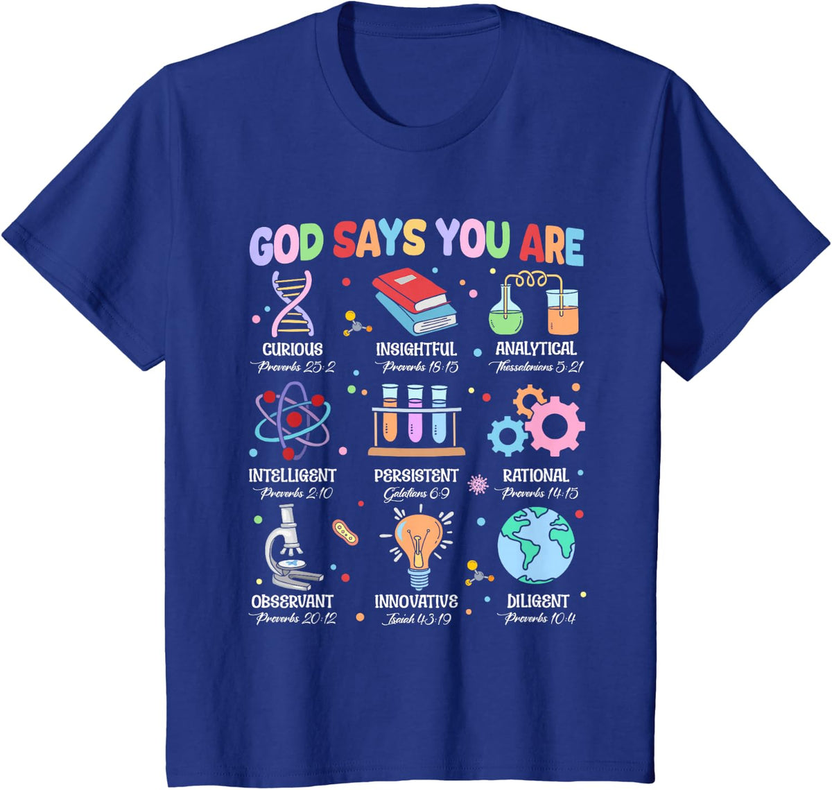 Christian God Says I Am Bible Verse Science Biology Teacher T-Shirt - Royal Blue