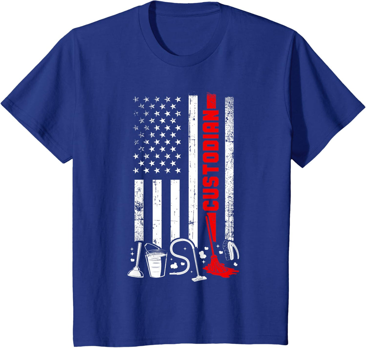 School Custodian Janitor American Flag Custodian T-Shirt - Royal Blue