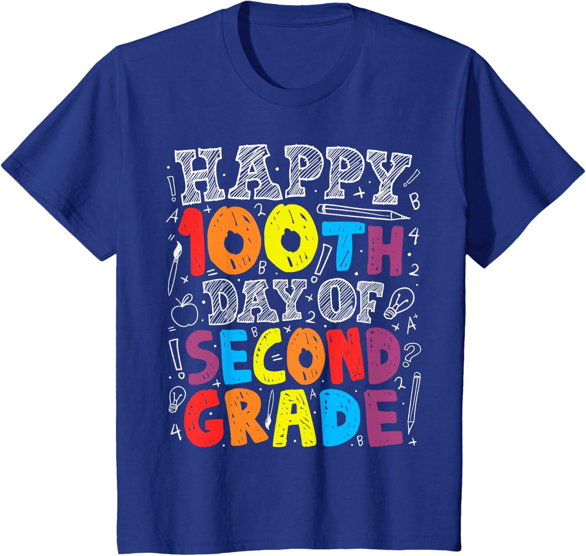 100 Days of School Tshirt 100th Day of 2nd Grade Teacher T-Shirt - Royal Blue