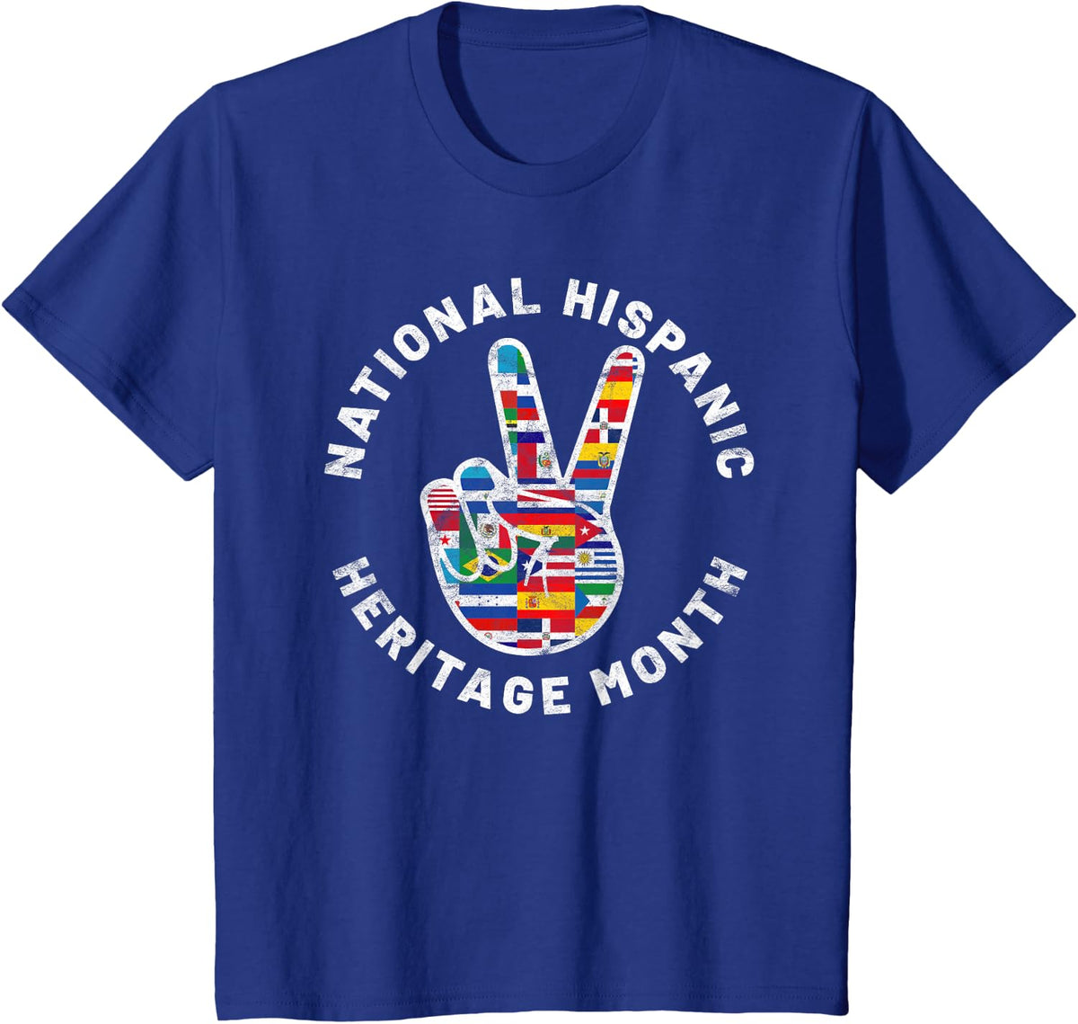 National Hispanic Heritage Month Peace Sign Latin Flag T-Shirt - Royal Blue