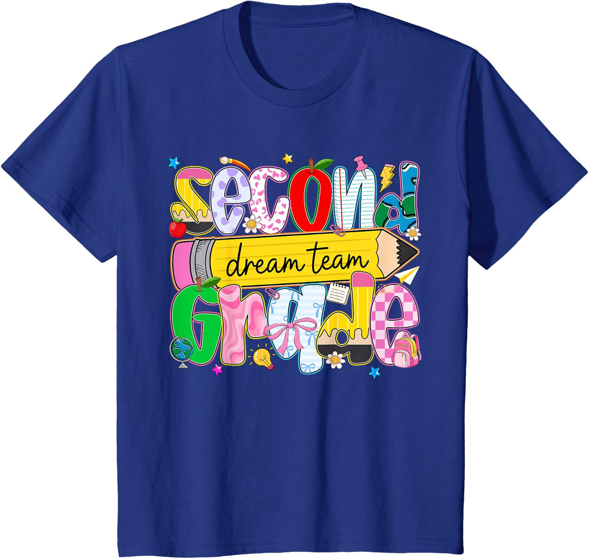 Second Grade Teacher T-Shirt Retro Pencil Dream Team Tee Back to School Shirts for Teachers - Royal Blue