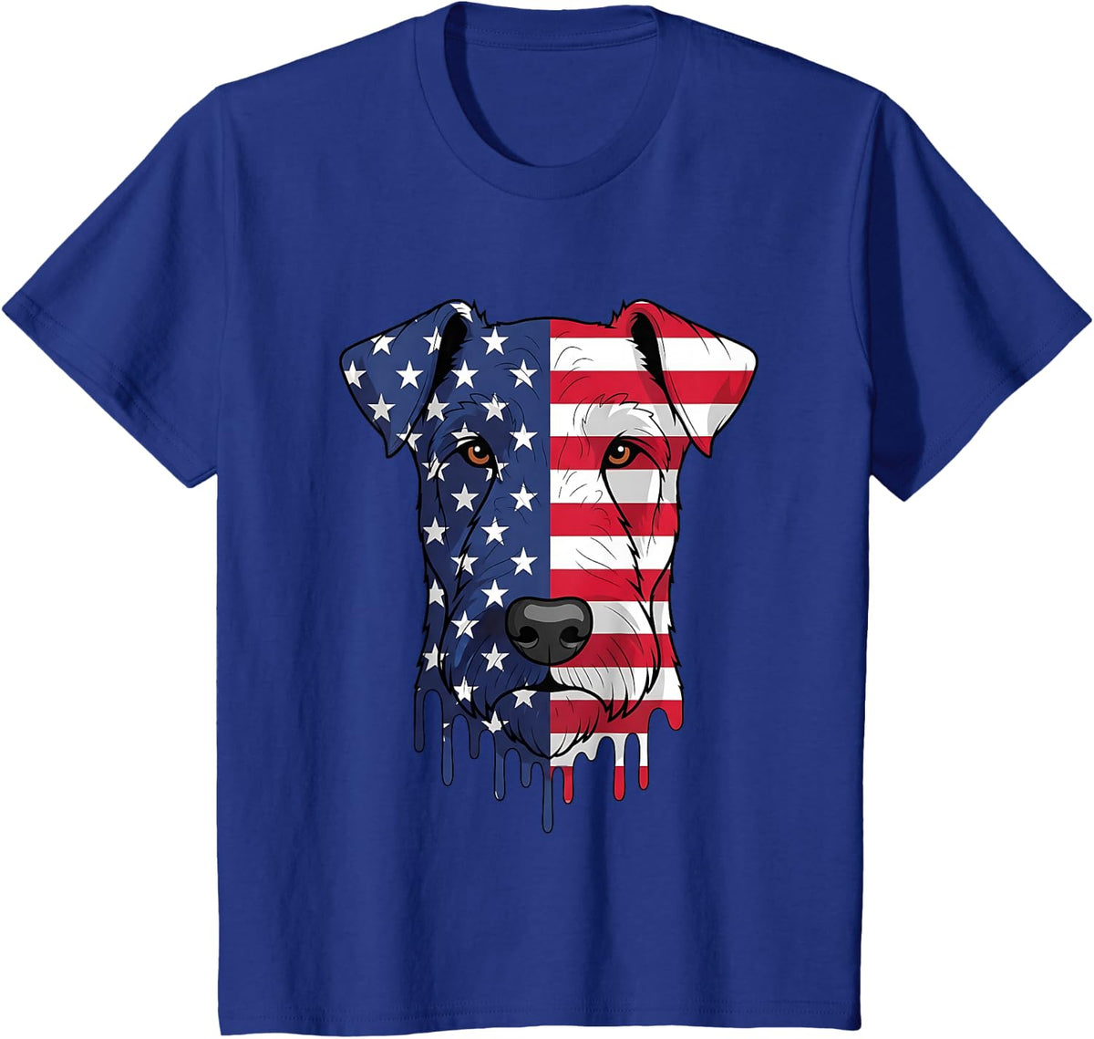 4th of July Airedale Terrier Dog American Flag Tees T Shirts Patriotic - Royal Blue