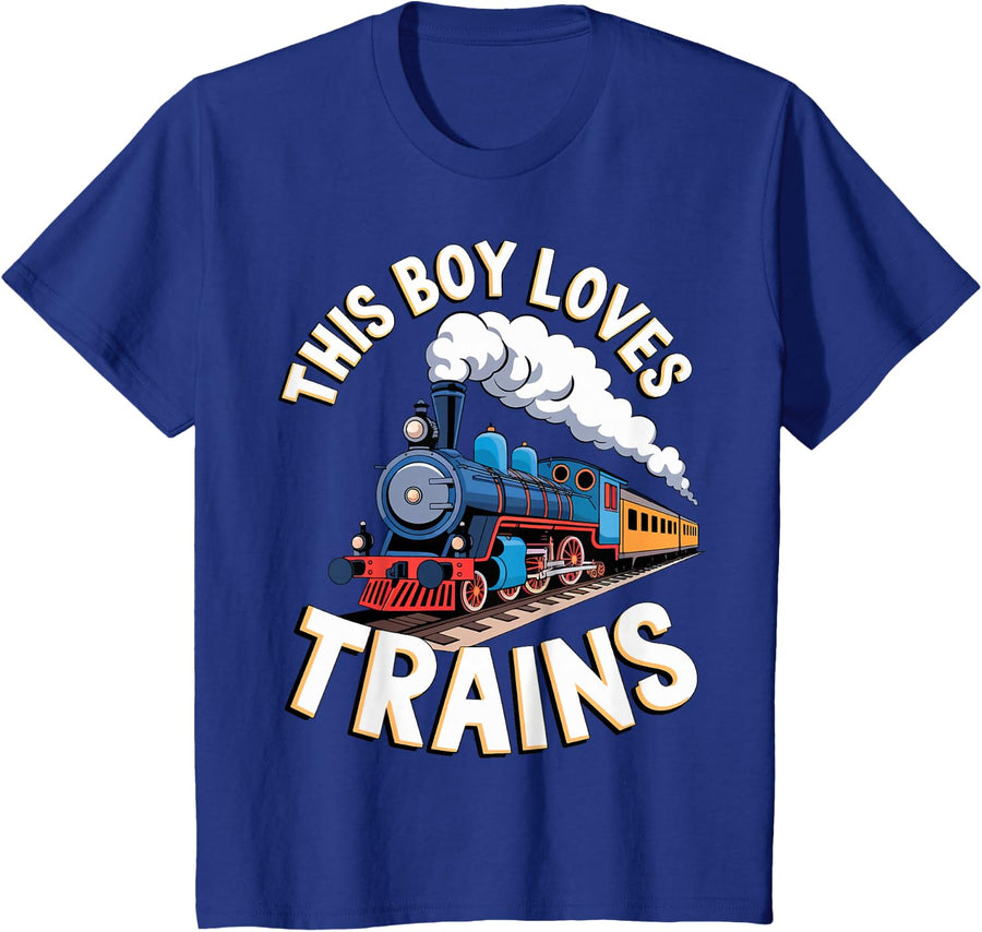 This Boy Loves Trains T-Shirt for Boys Toddler Kids Train Shirt Tee Railroad Gift - Royal Blue
