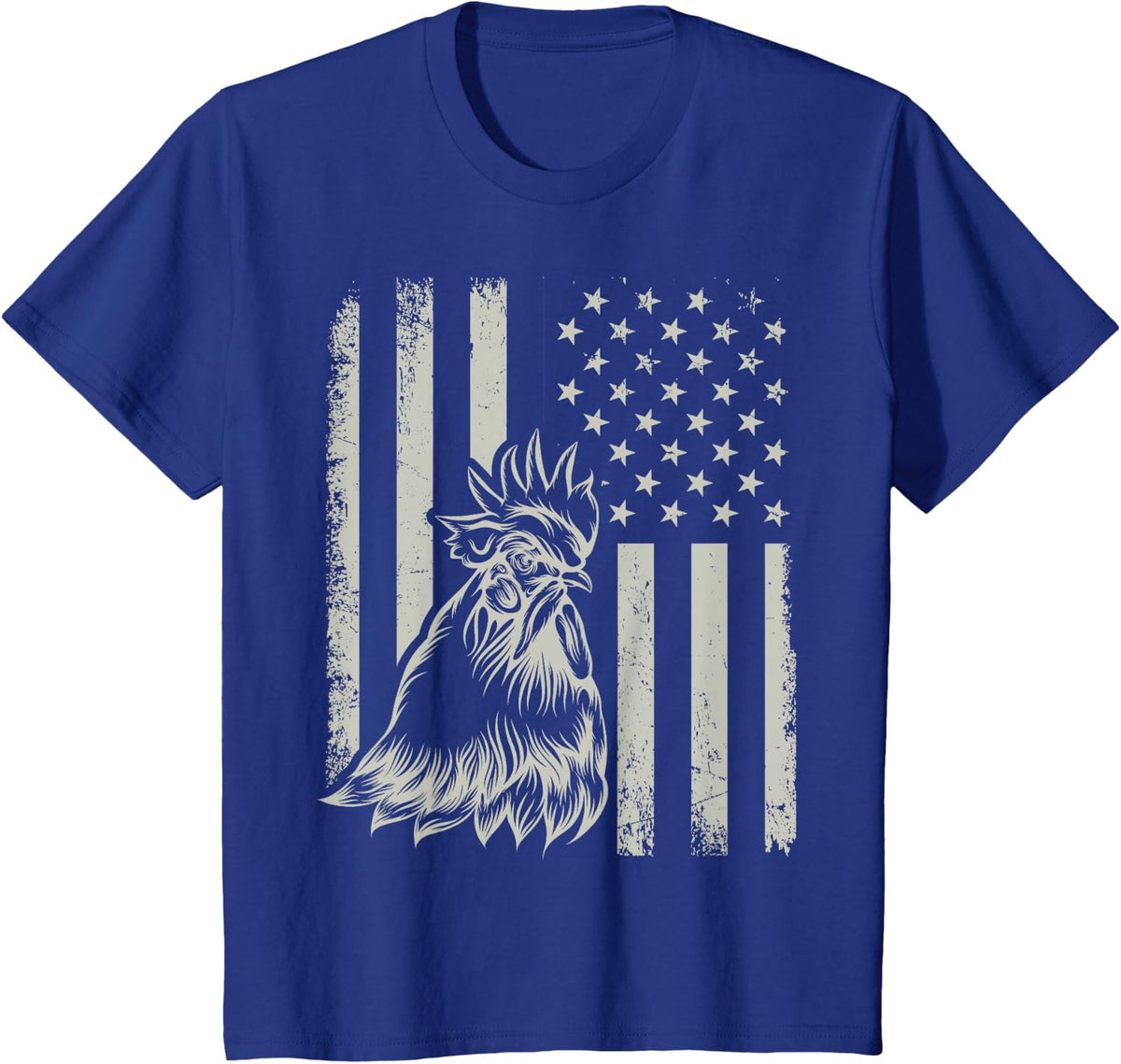 Proud Patriotic Chicken Rooster Farmer Lover American Flag T-Shirt Tee - Royal Blue