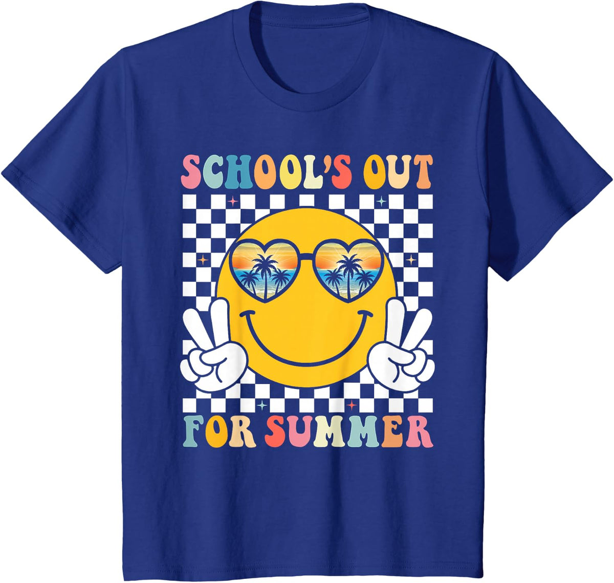 Schools Out for Summer Teacher Groovy Last Day of School Tees T Shirts - Royal Blue