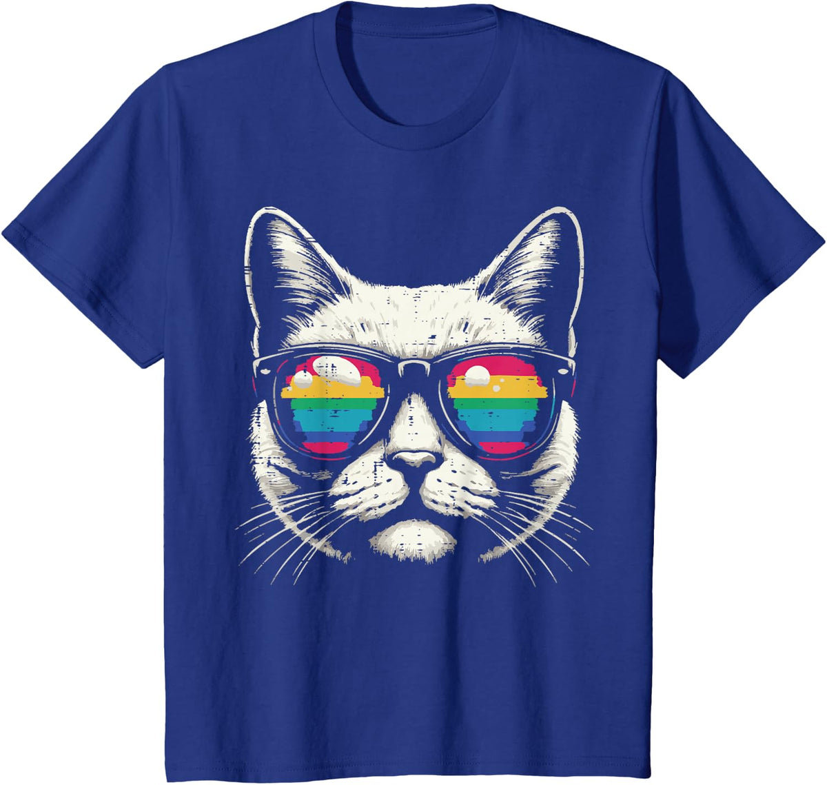 Gay Pride Month Cat Sunglasses Cool LGBTQ Ally Rainbow Flag T-Shirt - Royal Blue