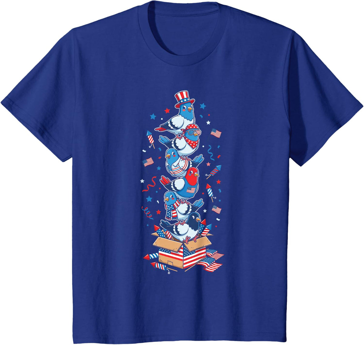 Funny Pigeon American USA Flag Memorial Day 4th of July T-Shirt - Royal Blue