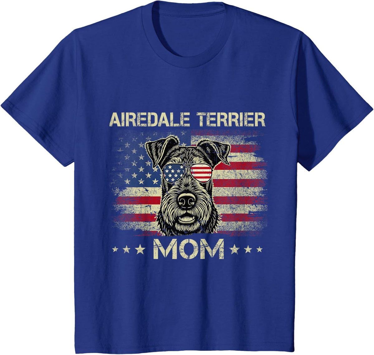 Airedale Terrier Mom Dog Vintage American Flag 4th Of July Men Women Kids T-Shirt - Royal Blue