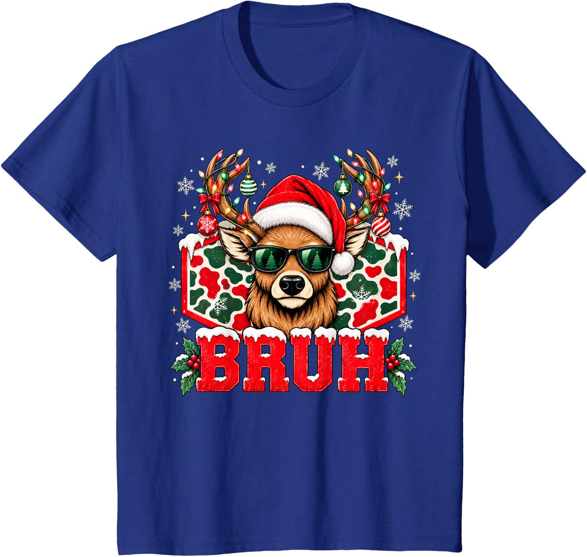 Bruh Camo Deer Hunting Santa Hat Christmas Xmas Mens Boys T-Shirt - Royal Blue