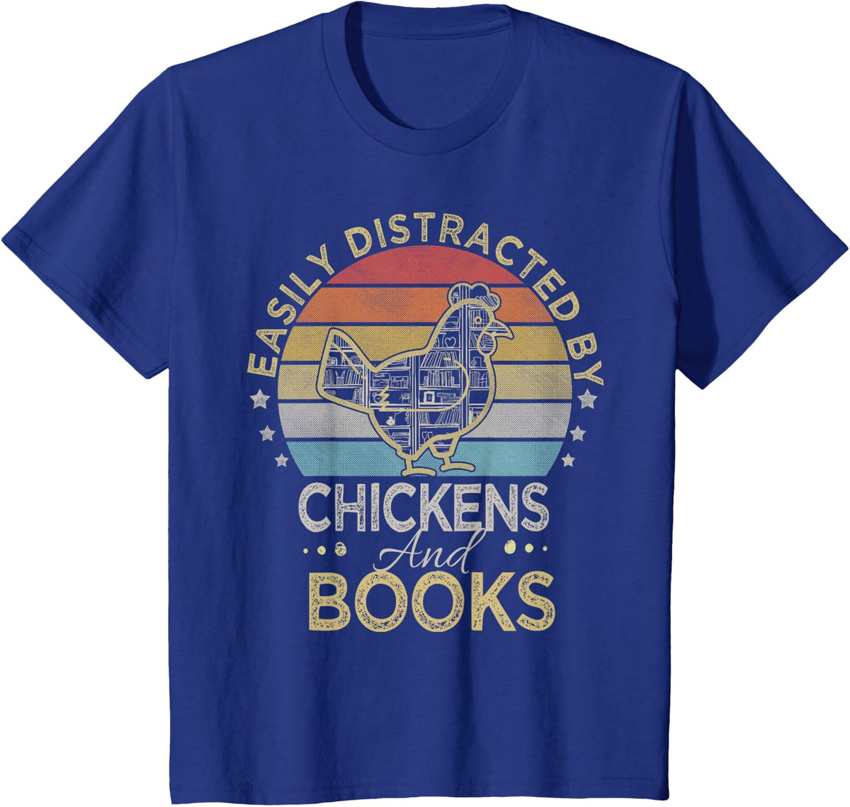 Easily Distracted By Chickens And Books | Vintage Reading T-Shirt - Royal Blue