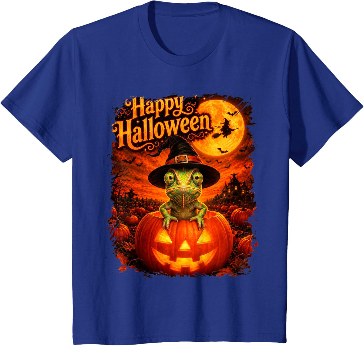 Cute Chameleon Happy Halloween Night T-Shirt - Royal Blue