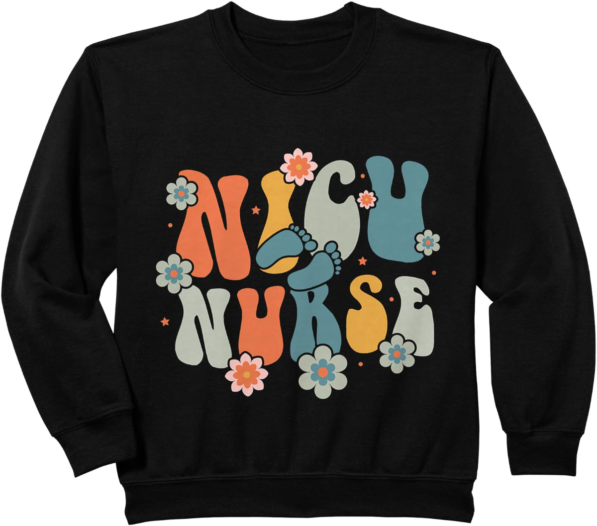 Groovy Retro Flower NICU Nurse Vintage Neonatal Nursing Sweatshirt - Black