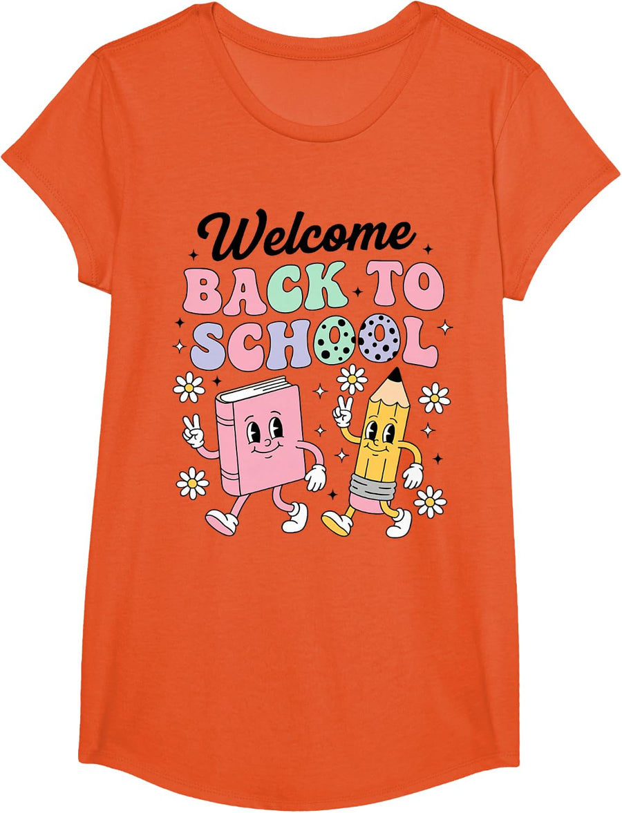 Welcome Back to School 2026 Teacher T-Shirt First Day Tees for Teachers and Students - Girls Orange