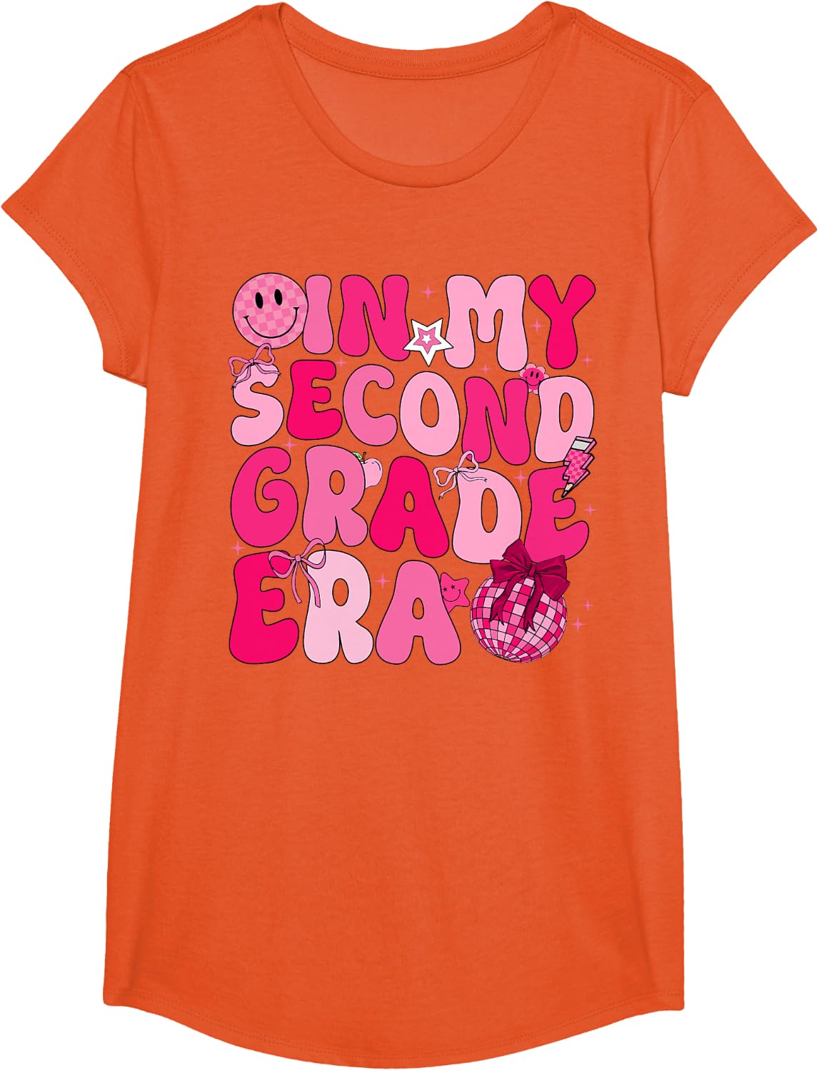 Pink Second Grade Era 2nd Back To School Grade Teacher T-Shirt - Girls Orange